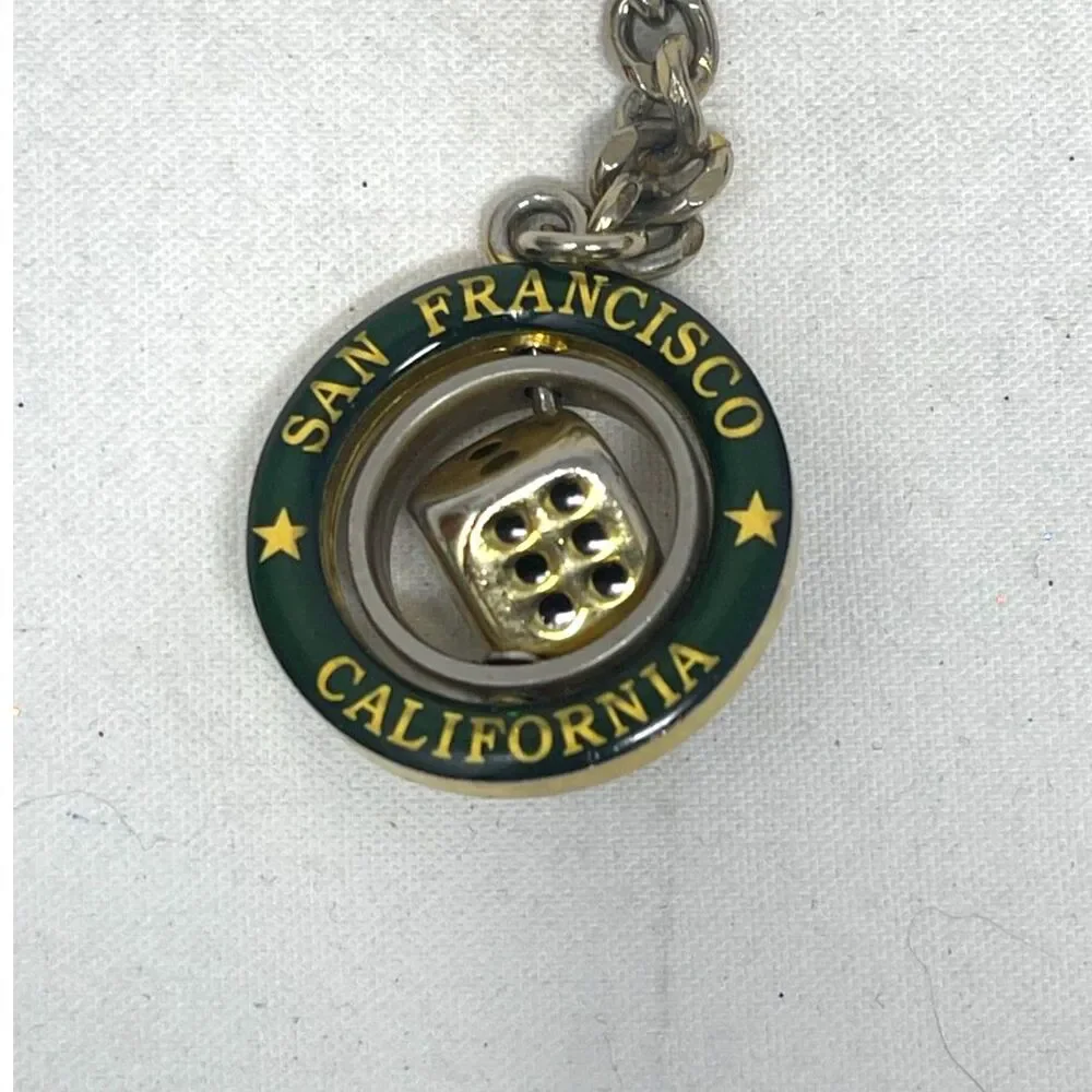 Vintage San Francisco Dice Keychain Fidget Style Goldtone Travel USA Tourism